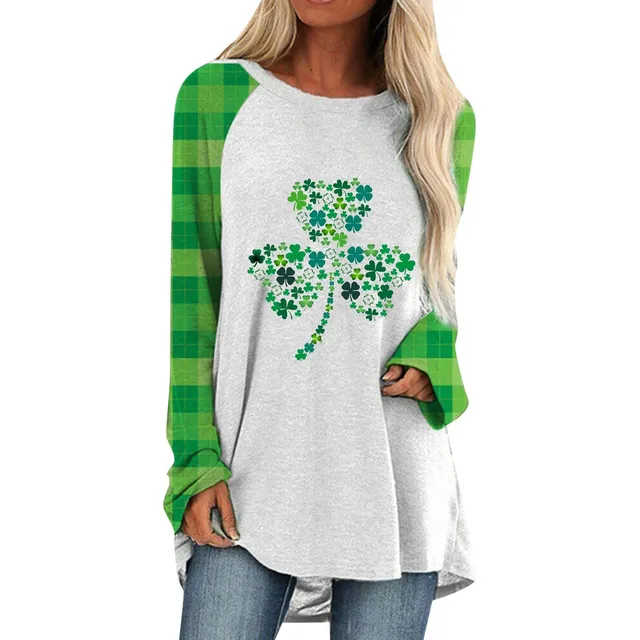 Blusa Otoño Para Mujer Camiseta Manga Larga Estampada Cuello