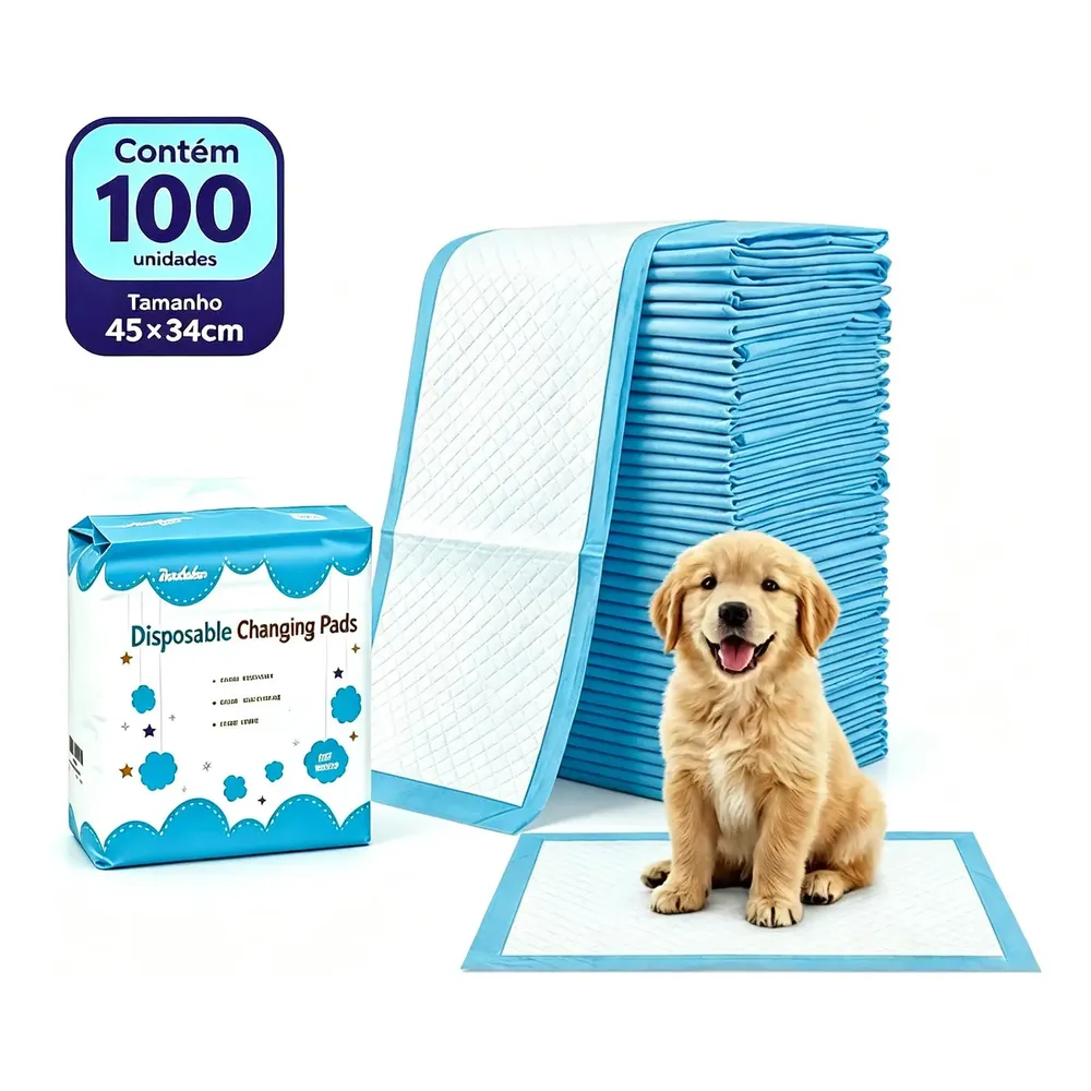 Tapete Higiênico Descartável para Cães e Gatos – Pack com 100 Unidades de 45 x 34 cm