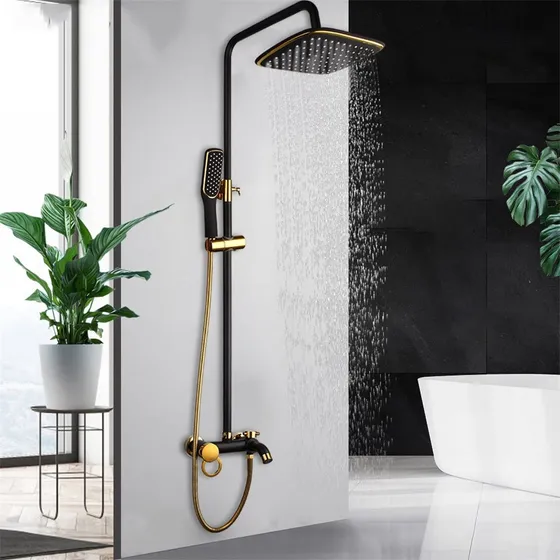 Sistema Ducha Lluvia Para Bañera Grifo Juego Negro Dorado