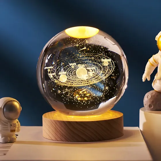 Luminária Bola De Cristal 3d Led Luz Quente Abajur De Mesa