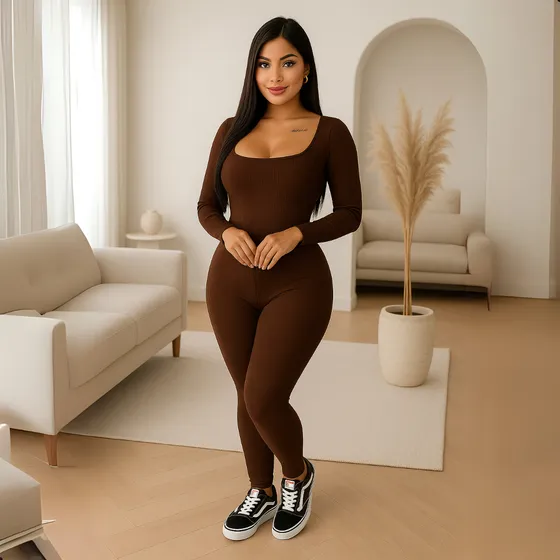 Macacão Feminino Gola Quadrada Casual Balada Colado Gringa