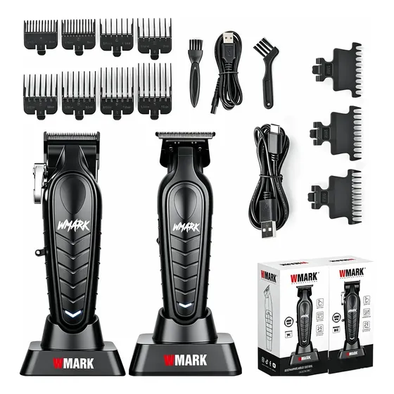 Set de Cortadoras de Pelo Wmark NG339 y NG139 Negro para Uso Profesional con Pantalla Digital y Cuchillas de Acero Inoxidable