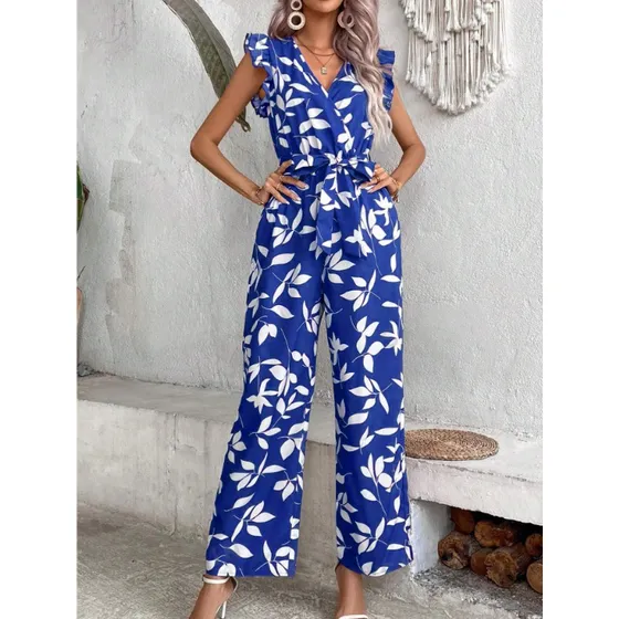 Braga Larga De Dama Jumpsuit Enterizo Color Azul Con Flores