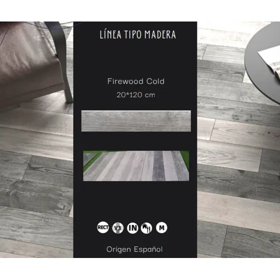 Disu Porcelanato Español Firewood Cold 20*120 Tipo Madera