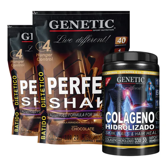 2 Batidos Perfect Shake + Colageno Resveratrol Q10 Genetic Sabor Chocolate