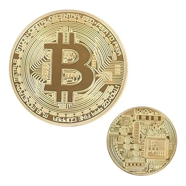 Moneda Bitcoin Física Bañada En Oro