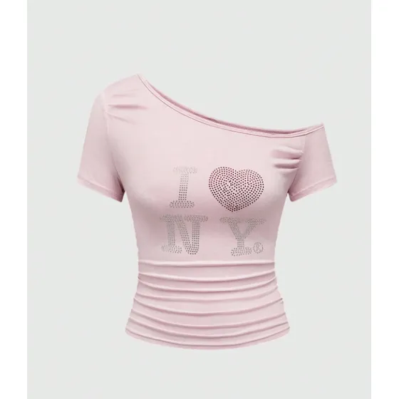 Remera Dama Romwe I Love Ny Y2k Con Diamantes