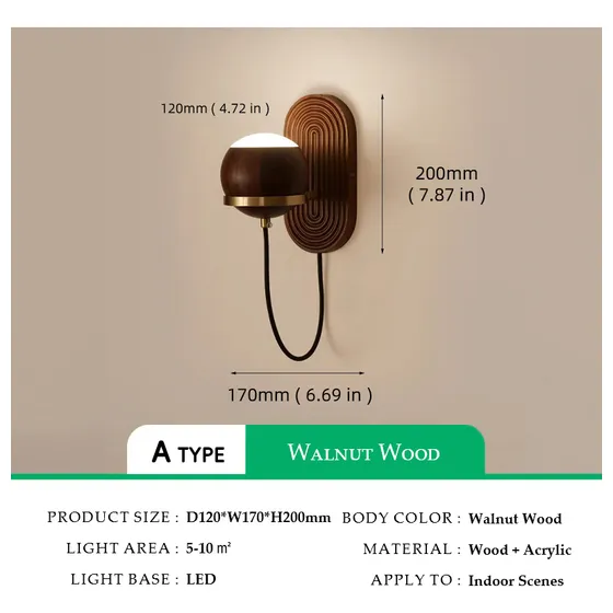 Lámpara De Pared  Modelo Rounded 3000k Wood