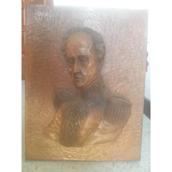 Cuadro Tallado En Madera De Simón Bolívar / J J Rueda (1983)