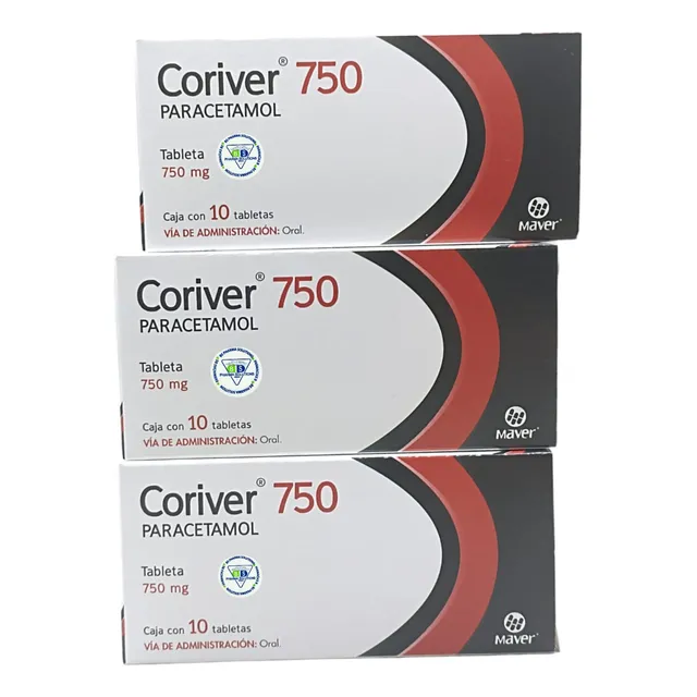 Pack 3 Coriver 750 Paracetamol 750mg C/10 Tabletas Maver