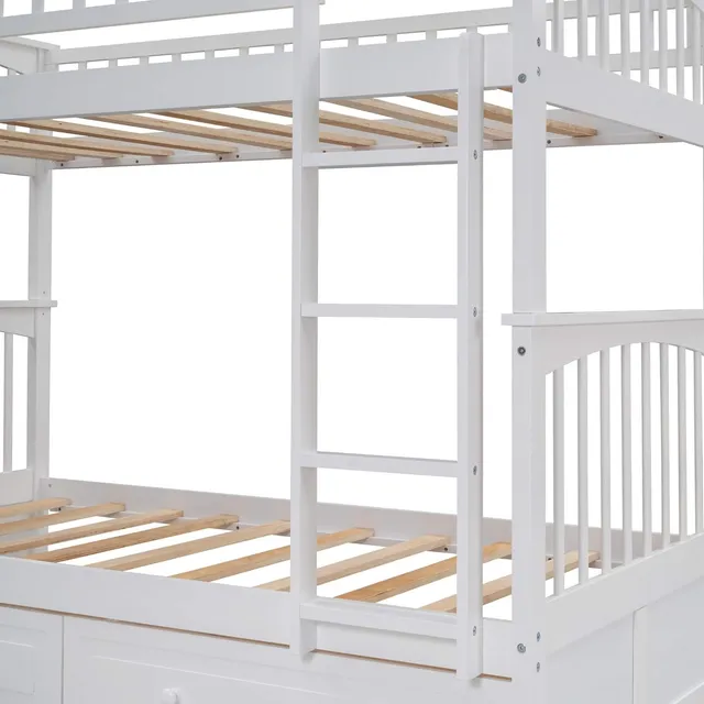 Litera Individual Sobre Matrimonial Con Cajones Color Blanco Blanco Twin Over Twin