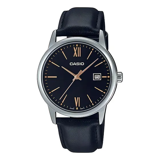 Reloj Casio Hombre Negro Mtp-v002l-1b3 Cuero Negro Ag Ofc