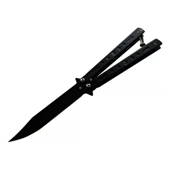 Navaja Cuchillo Mariposa Negro Y Plata