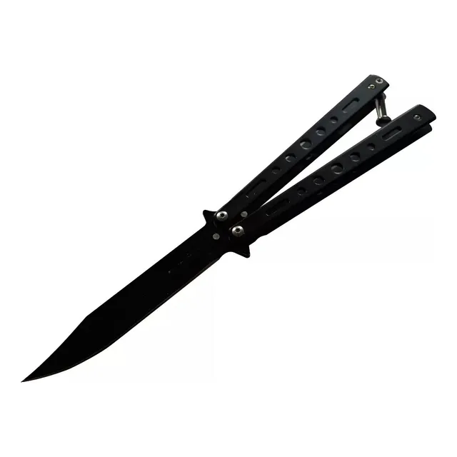 Navaja Cuchillo Mariposa Negro Y Plata