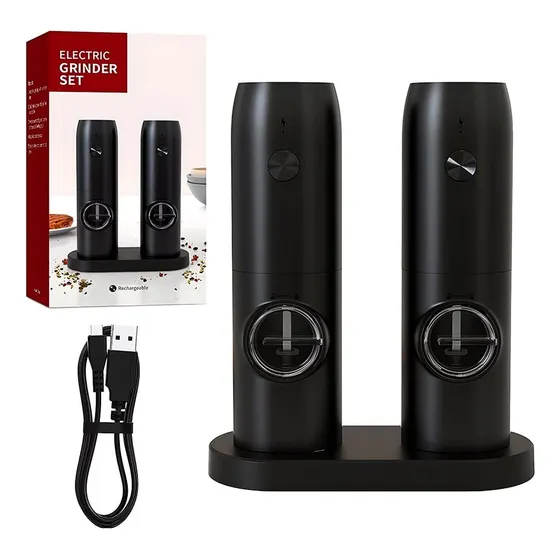 Set Molino De Sal Y Pimienta Electrico Recargable Con Base