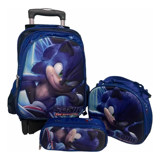 Mochila Sonic Ruedas Lonchera Y Lapicera