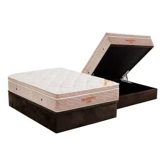 Conjunto Box Baú Casal: Colchão Espuma Ortobom D33 Visco Apo