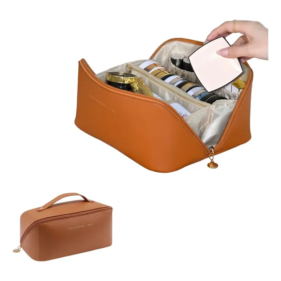 Bolsa organizadora de maquillaje de viaje para mujer de Blogger Color Brown