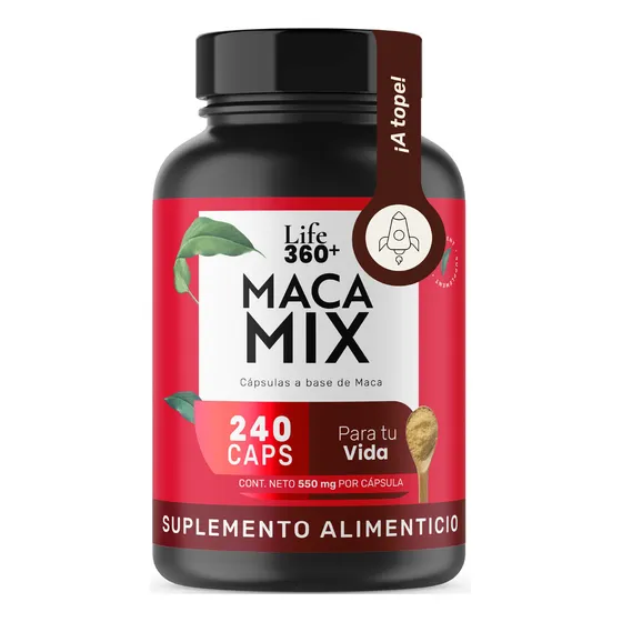 Life 360+ Maca Mix Bote 240 Cápsulas Maca Negra Amarilla Roja Sin Sabor Unidad