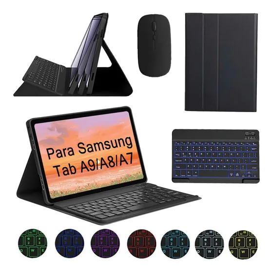 Abnt2 Teclado Iluminado+capa+mouse Para Samsung Tab A9/a8/a7