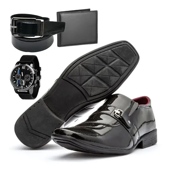 Kit Sapato Social Masculino Com Carteira Cinto E Relógio