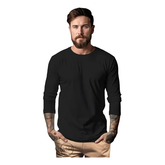 Polera Manga Larga Algodón Básico Hombre Adultos Calidad Eu