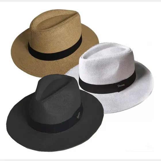 Kit Com 3 Chapéus Moda Panamá Estilosa Praia Verão Vintage