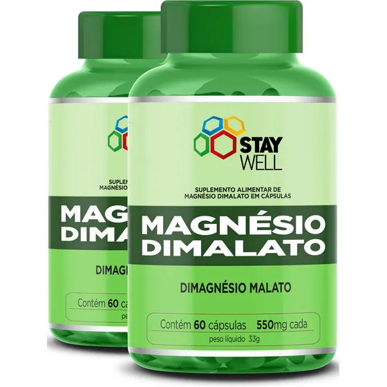 2 Unidades Do Magnésio Dimalato 550mg 100% Puro E Concentrado - Fórmula Avançada Com Alta Absorção E Insumos Importados - 120 Cápsulas