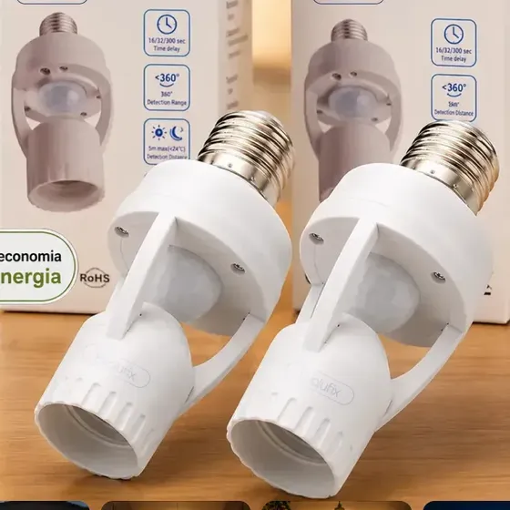 Kit 2 Sensor De Presença Lâmpada Soquete E27 Iluminação Fotocélula Movimento Infravermelho Apaga Soz
