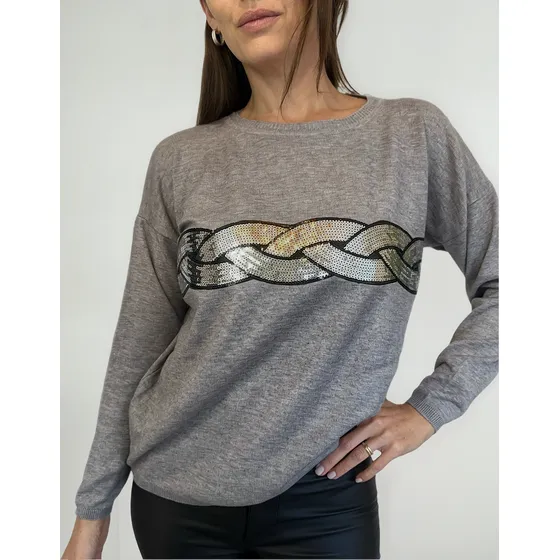 Sweater Abrigo C Aplique Bordado Lentejuelas Oversize Amplio