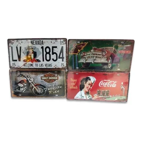 4 Placas Poster Decorativos Metálica Cuadro Retro Discoteca 