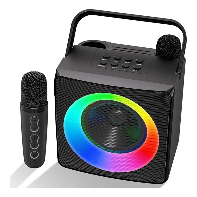 Máquina De Karaoke Portátil Con 2 Micrófonos Y Luces Led