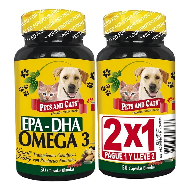 Natural Freshly Omega 3 Para Mascotas Epa Dha X 50 Capsulas X 2 Tarros
