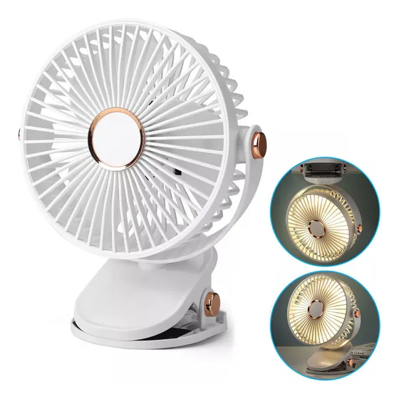 Ventilador De Escritorio Con Luz De Noche Y Clip Aspas Ventilador Mesa Con 5 Velocidades Portátil Recargable Diámetro 15cm