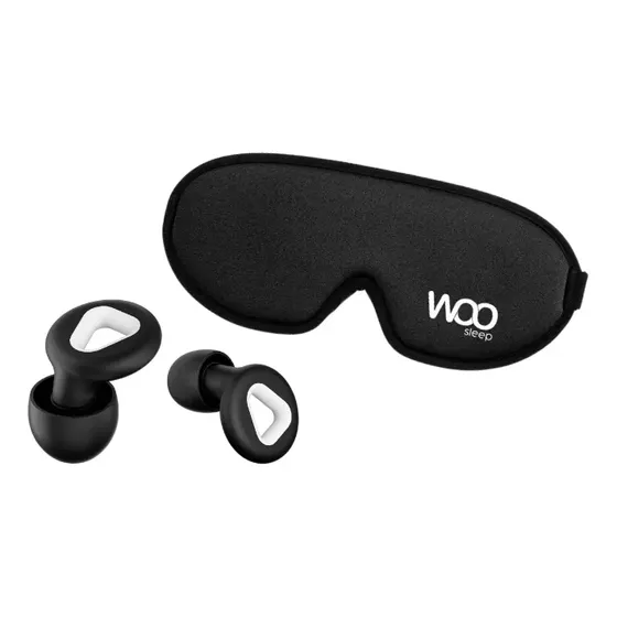 Woo Pack Sueño Profundo - Tapones Dormir 30dB + Antifaz Blackout Bloqueo Luz Reutilizables Lavables Insomnio Hipersensibilidad Auditiva Viajes Siesta Negro Classic Black