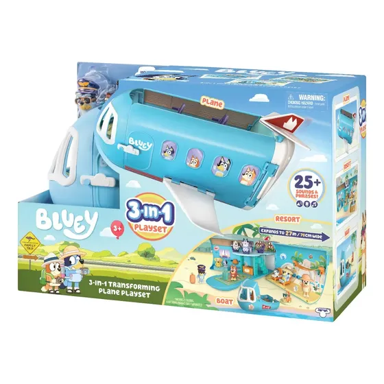Set De Juego Transformable Bluey 3 En 1 Avión Resort Barco con Figuras y Sonido Multicolor