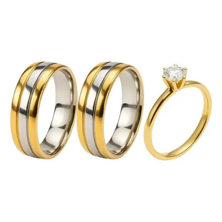 Par Alianças Casamento 6mm Ouro 18k + Anel Solitário 2mm Nf
