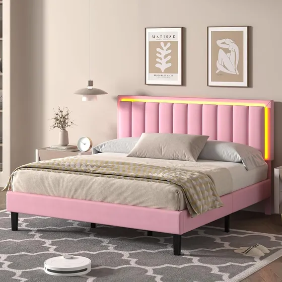 Base De Cama King Size Color Pink C/cabecera Con Luz Led