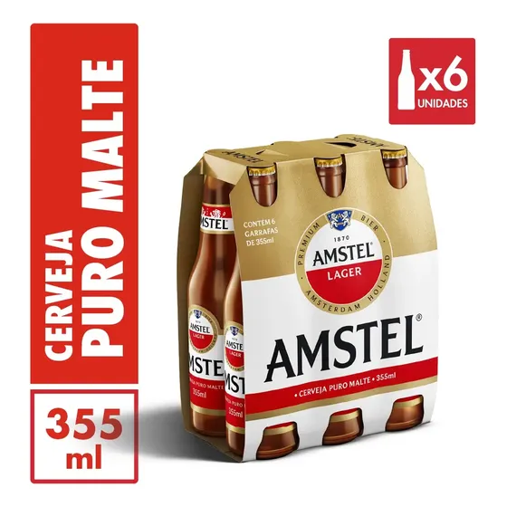 Cerveja Amstel Lager Puro Malte LN 355ml Pack 6 unidades