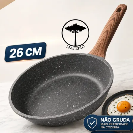 Frigideira Ferro Antiaderente Grande 26cm Gás Cooktop Fogão Sem Tampa Profissional Livre De Pfoa Não Gruda Alta Durabilidade Para Fritar Ovo Peixe Tapioca Omelete Uso Diário Preto