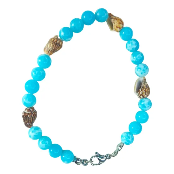 Pulsera Mae Iemanja Larimar Natural/caracoles Natural/acero