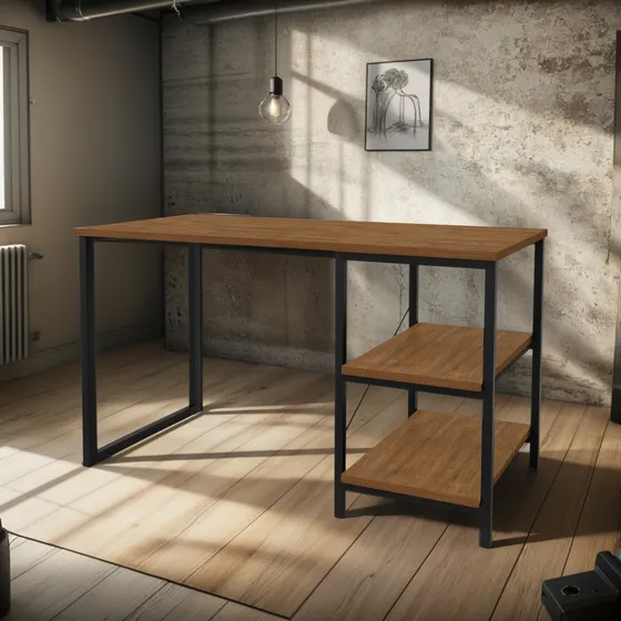Mesa Com 2 Prateleiras  1,20 Home Office Estudo