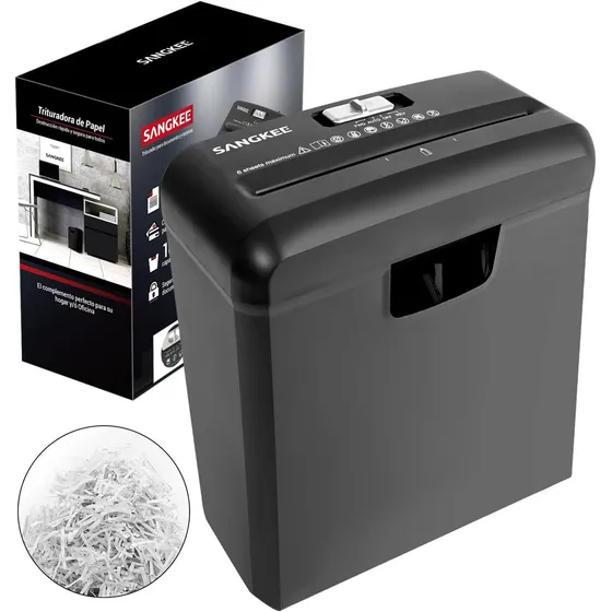 Sangkee Trituradora De Papel Y Tarjetas De Crédito, Trituradora Con Capacidad Para 6 Hojas Y Papelera De 10l, Máquina Trituradora De Corte A Rayas Para Papel/tarjeta De Crédito/grapas/clip De Papel