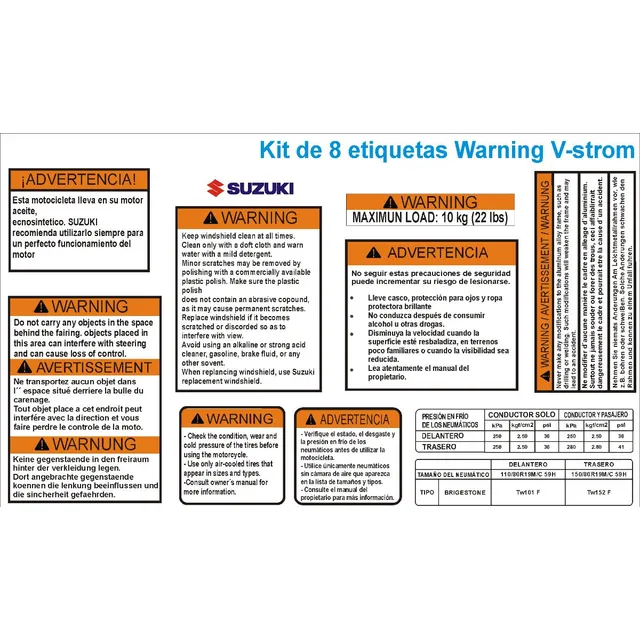 Calcomanias Advertencia Vstrom Suzuki