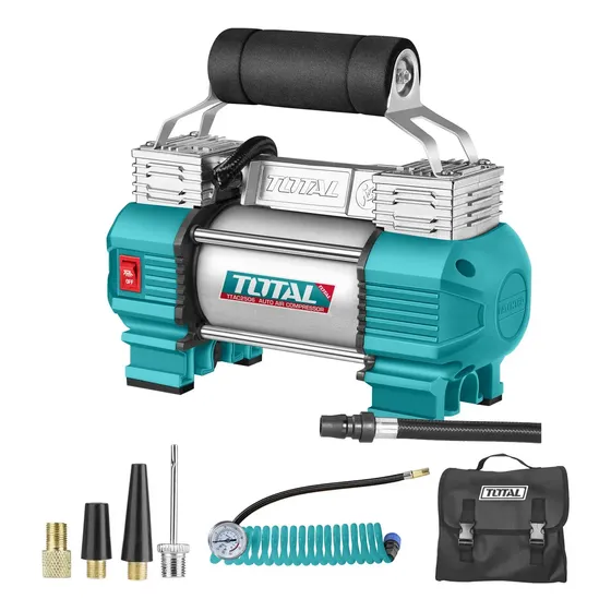 Compresor Inflador Total Industrial Para Vehículos, Con Manómetro, 120psi, 45L\u002Fmin - Funciona Conectado Por Pinzas A La Batería - TTAC2506 | Cuotas sin interés