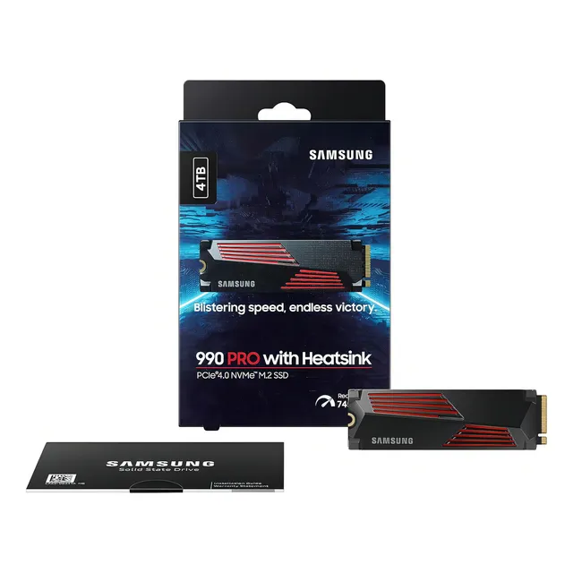 Disipador térmico Samsung 990 Pro de 4 TB PCIe 4.0 X4 Nvme Gaming M.2 2280 SSD de hasta 7450 MB/s MZ-V9P4T0CW para PS5, color negro