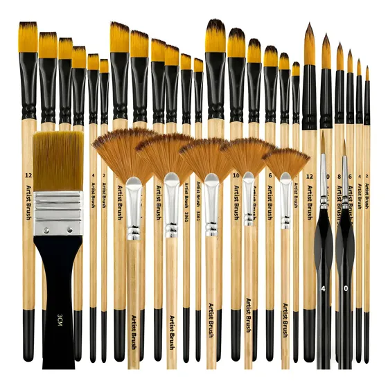 Kit 32 Pinceis Para Pintura Em Tela Aquarela Óleo Artesanato Bege ...
