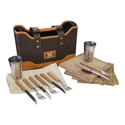 Set Asado Picnic Premium 4 Personas Bolso Ecocuero Camping