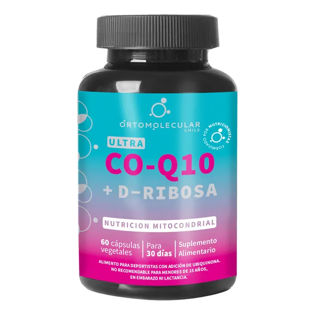 Coenzima Q10+D Ribosa - 60 Cápsulas vegetales - Ortomolecular Chile - Suplemento alimentario