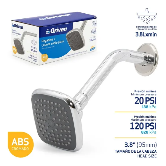 Regadera Cuadrada Plástico Cromado 9,5 Cm Griven